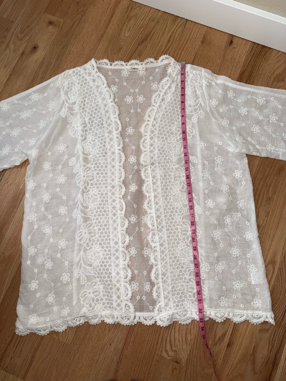 Cotton Blend Crochet Trim Lightweight Longline Kimono Crisp White Beachy 2X - Picture 4 of 11